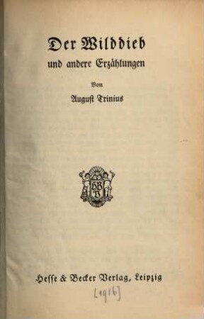Der Wilddieb und andere Erzählungen