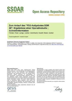 Zum Anlauf des "FDJ-Aufgebotes DDR 40": Ergebnisse einer Operativstudie ; Schnellinformation