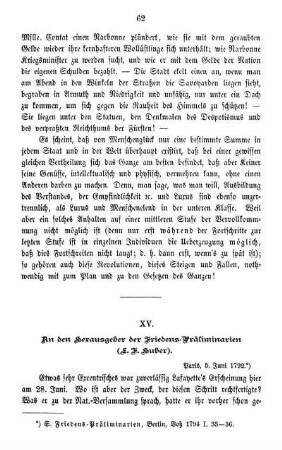 XV. An den Herausgeber der Friedens-Präliminarien (L. F. Huber).