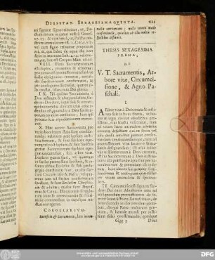 Thesis Sexagesima Prima, De V. T. Sacramentis, Arbore vitae, Circumcisione, & Agno Paschali.