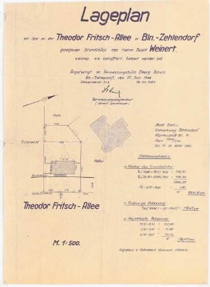 Garten Ewald Weinert, Berlin-Zehlendorf: Lageplan Vermessungskarte 1:500