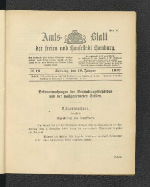 No.16, Sonntag, den 19. Januar 1919