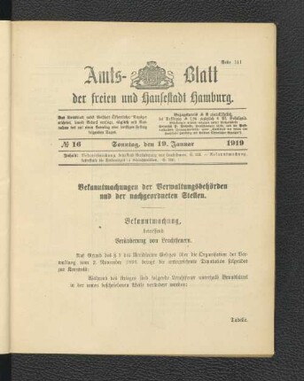 No.16, Sonntag, den 19. Januar 1919