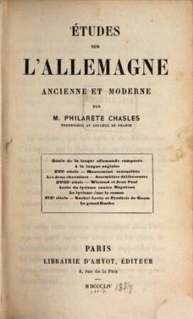 Études sur l'Allemagne ancienne et moderne, I