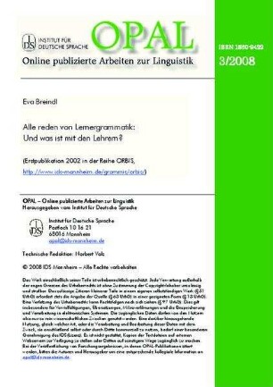 Alle reden von Lernergrammatik : und was ist mit den Lehrern? (Erstpublikation 2002 in der Reihe ORBIS)