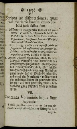 VII. Contenta Voluminis hujus sunt sequentia: