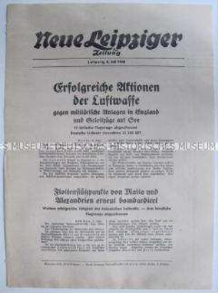 Extrablatt der "Neuen Leipziger Zeitung" über Luftangriffe auf britische Ziele
