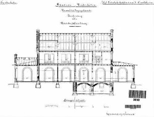 Niederstetten: Empfangsgebäude Verwaltungsgebäude Längsschnitt (mit Fundament)