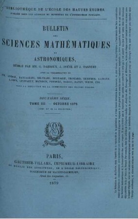 Tome III. Octobre 1879.
