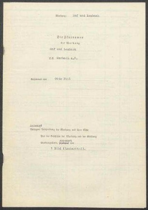 Fragebogen und Karte Hof und Lembach, OA Marbach