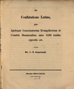 De confutatione Latina, quae apologiae concionatorum evangelicorum in comitiis Hauniensibus anno 1530 traditae opposita est