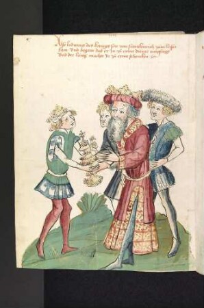 Die Geschichte von zwei Freunden (Vaticinium/ Amici): Der Sohn König Ludwigs von Frankreich, Ludwig d. J., wird von Kaiser Titus zum Mundschenk gemacht