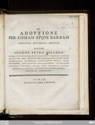 De Adoptione Per Comam Atqve Barbam : Prolvsio Historico-Critica
