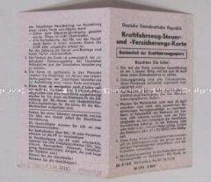 Kfz-Steuerkarte der DDR für ein Fahrzeug der Ständigen Vertretung der Bundesrepublik