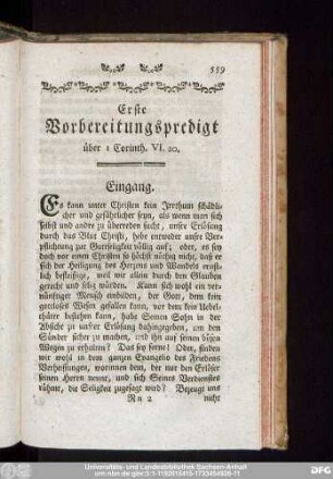 Erste Vorbereitungspredigt über 1 Corinth. VI. 20.