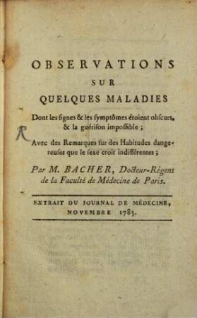 Observationes sur quelques maladies