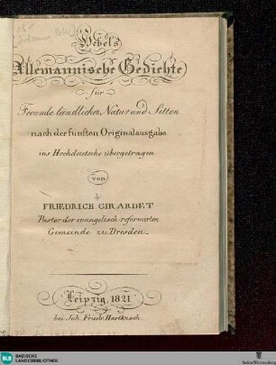 Hebel's Allemannische Gedichte : für Freunde ländlicher Natur und Sitten