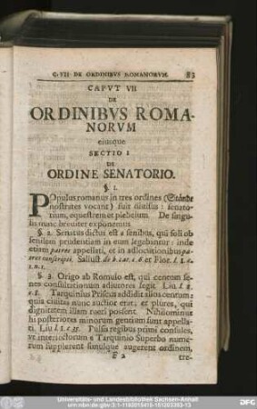 Sectio I De Ordine Senatorio.