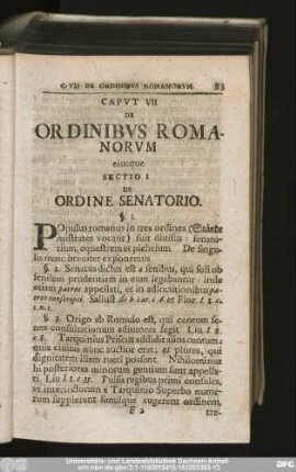 Sectio I De Ordine Senatorio.
