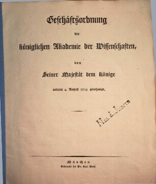 Geschäftsordnung der Königlichen Akademie der Wissenschaften