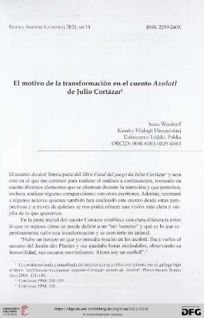 11: El motivo de la transformación en el cuento Axolotl de Julio Cortázar