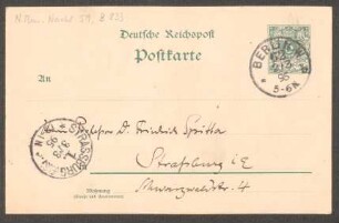 Postkarte an Friedrich Spitta : 01.03.1895