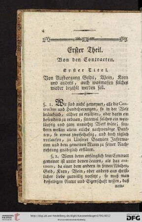Erster Theil: Von den Contracten