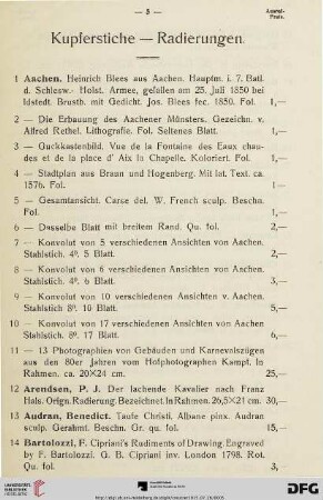 Kupferstiche - Radierungen (Nr. 1-119)
