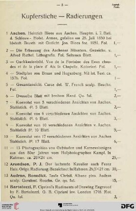 Kupferstiche - Radierungen (Nr. 1-119)