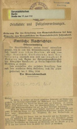 Beilage: Ortsstatute und Polizeiverordnungen