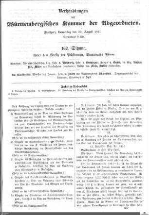 162. Sitzung, Stuttgart, 29.8.1861