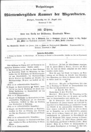 162. Sitzung, Stuttgart, 29.8.1861