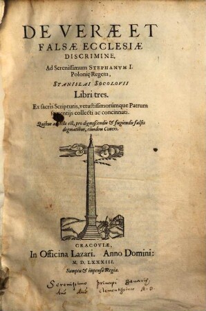 Stanislai Socolovii De verae et falsae ecclesiae discrimine : libri tres