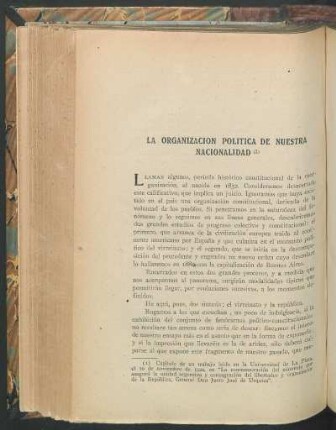 La organización política de nuestra nacionalidad