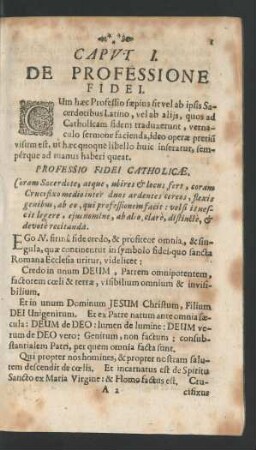 Capvt I. De Professione Fidei.