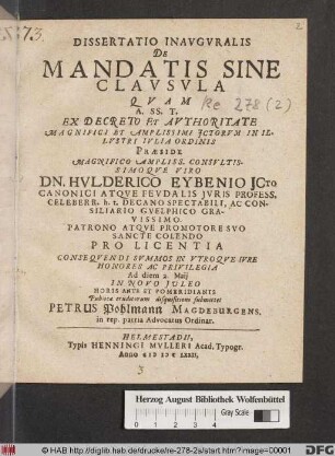 Dissertatio Inauguralis De Mandatis Sine Clausula