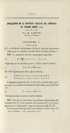 Application de la nouvelle analyse aux surfaces du second ordre. [Fortsetzung]