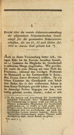 Annalen der Allgemeinen Schweizerischen Gesellschaft für die Gesammten Naturwissenschaften = Annales de la Société Helvétique des Sciences Naturelles. 1, 1. 1824