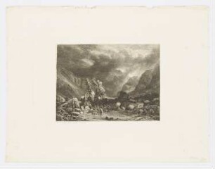 Stürmisches Wetter in der bergigen Landschaft, aus: "Radierversuche II"