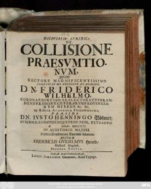 Dispvtatio Ivridica De Collisione Praesvmtionvm