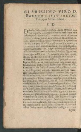Clarissimo Viro D. Eobano Hesso Poetae, Philippus Melanchthon. S. D.