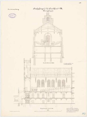 Strafgefängnis, Frankfurt/Main Haupthaus - Männeranstalt; Kirche: Längsschnitt, Querschnitt 1:100