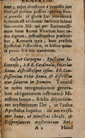 Regula Aurea Confessariorvm, Id est, Instructiones Saluberrimæ Quas Sanctitate & Doctrina Eminentissimus Tit. S. Praxedis Præsb. Cardinalis S. Carolus Borromævs, Archi-Episcopus Mediolanens. pro Confessoribus suæ Dioecesis & Provinciæ edidit, & Sanctissimus Dominus Innocentius XII. in Urbe, adeóque Orbe, velut Regulam Auream commendavit