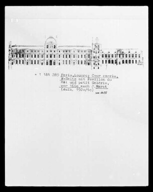 Paris, Louvre, Aufriss Cour carrèe Westseite mit Pavillon du Roi und petite Galérie