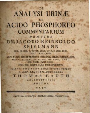 De analysi urinae et acido phosphoreo commentarius