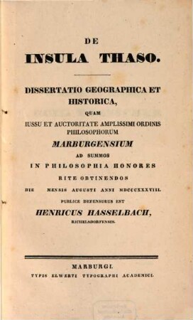 De insula Thaso : Dissertatio geographica et historica
