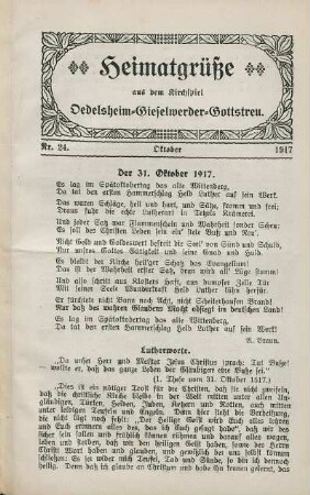 24.1917: Heimatgrüße aus dem Kirchspiel Oedelsheim, Gieselwerder, Gottstreu