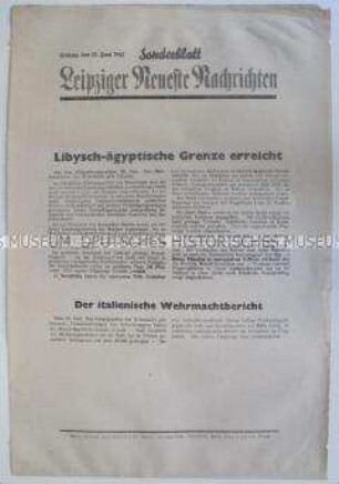 Sonderblatt der "Leipziger Neuesten Nachrichten" u.a. zum Kriegsverlauf in Nordafrika und zu britischen Luftangriffen auf Emden