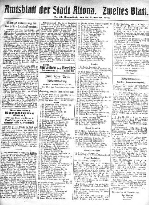 Nummer 47. Zweites Blatt. : Sonnabend, den 21. November 1925