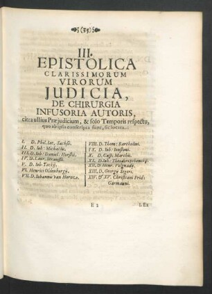 III. Epistolica Clarissimorum Virorum Judicia, De Chirurgia Infusoria Autoris ...